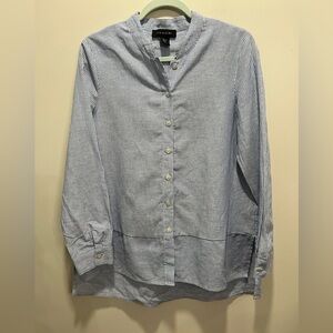 Tahari Linen Blend Minimalist Striped Oversized Top Small Classic Beach Coastal